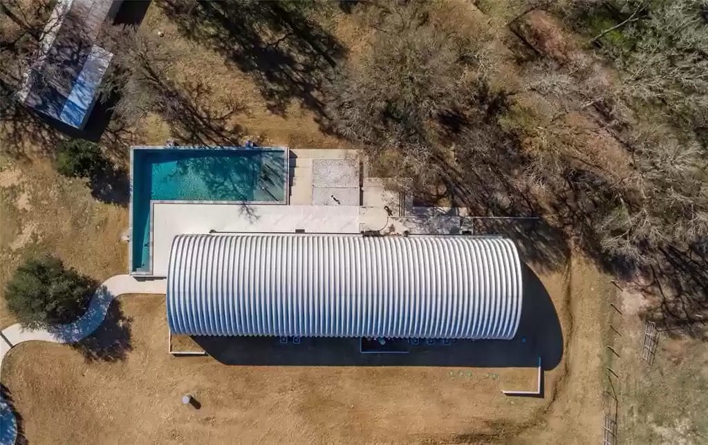 metal house with pool